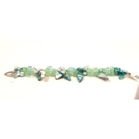 Blister pearls Glass Beaded Bracelet 7 1/2" Dyed pick your color Blue or Green - Picture 5 of 11